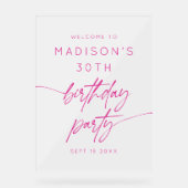 Minimaal 30e verjaardagsfeest roze Frosted Welkom Acryl Bord (Voorkant)