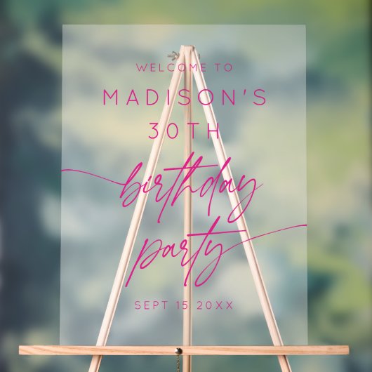 Minimaal 30e verjaardagsfeest roze Frosted Welkom Acryl Bord (Neutraal)