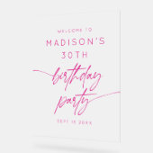 Minimaal 30e verjaardagsfeest roze Frosted Welkom Acryl Bord (Hoek)