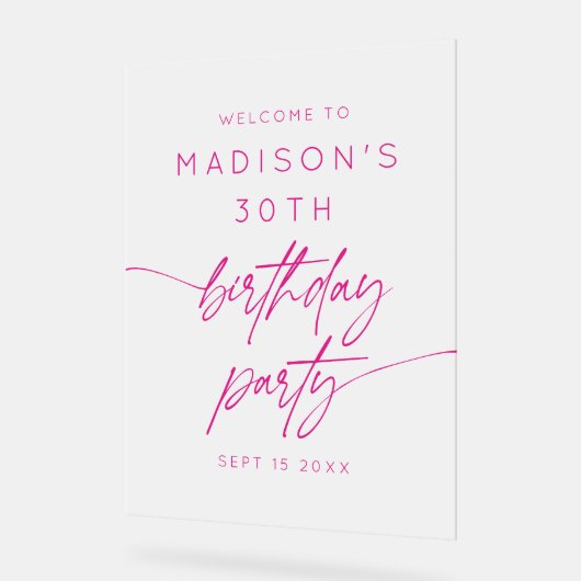 Minimaal 30e verjaardagsfeest roze Frosted Welkom Acryl Bord (Hoek)