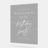 Minimaal 30e verjaardagsfeest welkom wit script acryl bord (Hoek)