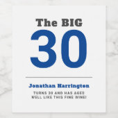 Minimaal 30ste verjaardagsfeestje blauw wijn etiket (Enkel label)
