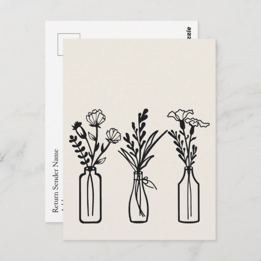 Minimaal | 3 Bloemenvazen | Modern Briefkaart (Voorkant / Achterkant)