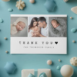 Minimaal 3 foto met hart nieuwe baby bedankkaart<br><div class="desc">Laat je dankbaarheid blijken met onze "Minimal 3 Photo With Heart New Baby Thank You Card". Deze charmante kaart heeft een lief, eenvoudig ontwerp en een aanpasbare foto's, perfect om herinneringen van uw speciale dag te laten zien. Personaliseer het bericht op de achterkant om een oprechte touch toe te voegen,...</div>