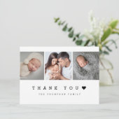 Minimaal 3 foto met hart nieuwe baby bedankkaart (Staand voorkant)