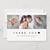 Minimaal 3 foto met hart nieuwe baby bedankkaart (Voorkant)