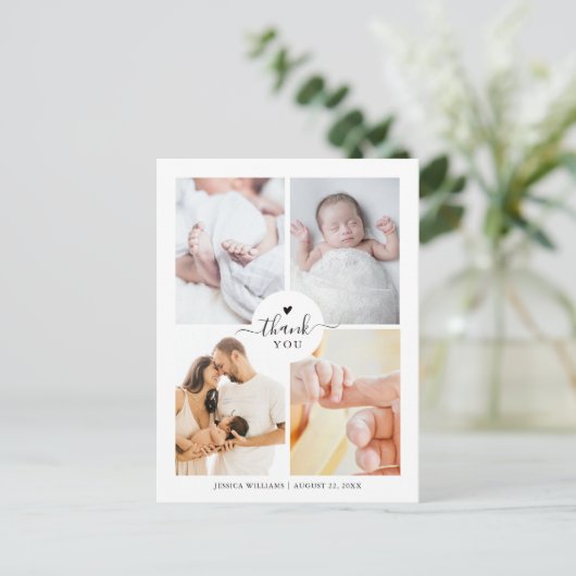 Minimaal 4 foto collage Baby shower Dank u Briefkaart (Staand voorkant)