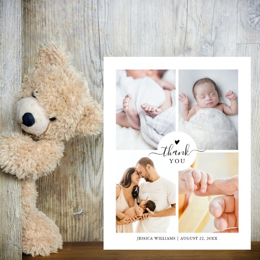 Minimaal 4 foto collage Baby shower Dank u Briefkaart