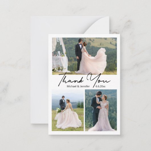 Minimaal 4 foto's collage bruiloft dank u stijlvol notitiekaartje (Voorkant)