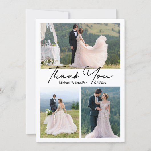 Minimaal 4 foto's collage bruiloft dank u stijlvol notitiekaartje (Voorkant)