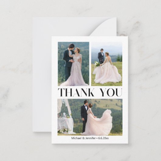 Minimaal 4 foto's collage trendy bruiloft dank u notitiekaartje (Voorkant)