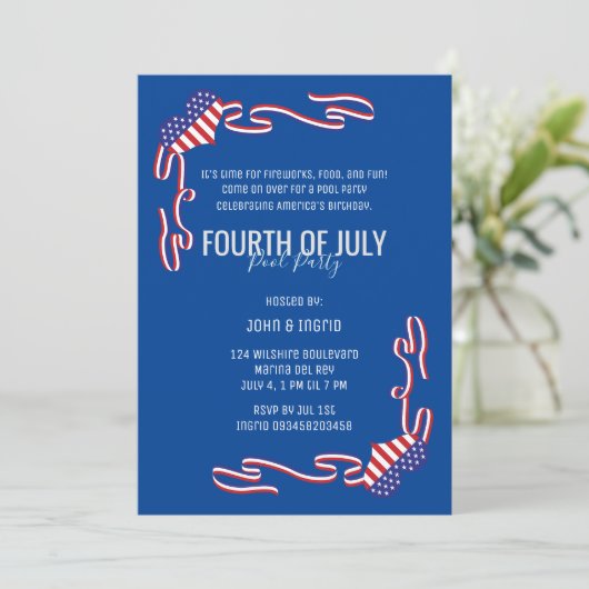 Minimaal 4 juli Pool Party Kaart (Staand voorkant)