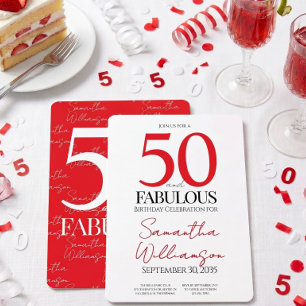 Minimaal 50 en Fabulous Rode 50e Verjaardag Kaart