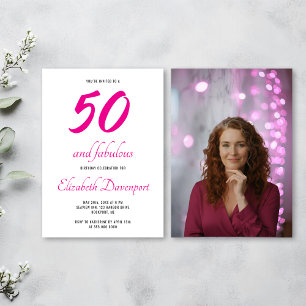 Minimaal 50 en Fabulous Roze Foto Verjaardag Kaart