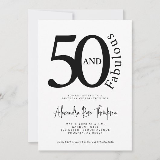 Minimaal 50 en Fabulous Script 50ste verjaardagsfe Kaart (Voorkant)