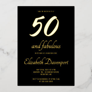 Minimaal 50 en Fabulous Zwart en Goud Folie Uitnodiging