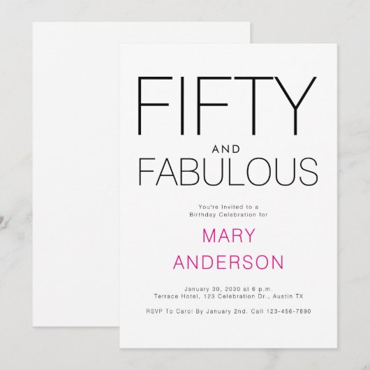 Minimaal 50 en fantastisch 50ste verjaardagsfeest kaart (Voorkant / Achterkant)