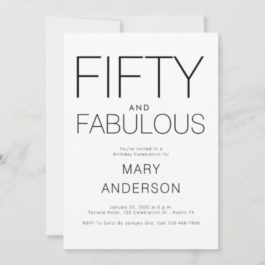 Minimaal 50 en fantastisch 50ste verjaardagsfeest kaart (Voorkant)