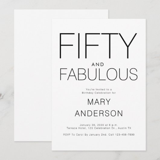 Minimaal 50 en fantastisch 50ste verjaardagsfeest kaart (Voorkant / Achterkant)