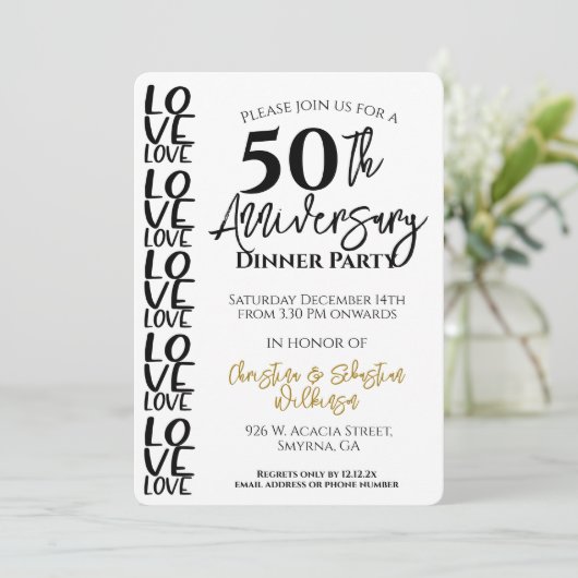 Minimaal 50e bruiloft Jubileum Diner Party Kaart (Staand voorkant)