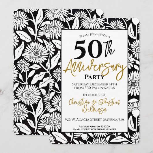 Minimaal 50e bruiloft Jubileum Party Zwart Goud Kaart (Voorkant / Achterkant)