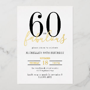 Minimaal 60 en Prachtig 60ste Verjaardagsfeest Fol Folie Uitnodiging