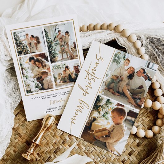 Minimaal 6 foto Christmas Kaart Modern Gold Elegan