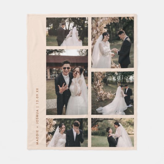 Minimaal 6 koppel foto collage neutraal fleece deken (Voorkant)