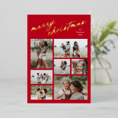 Minimaal 7 foto collage script Kerstmis  Folie Feestdagenkaart (Staand Voorkant)