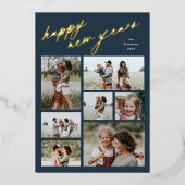 Minimaal 7 Fotocollage Script Gelukkig Nieuwjaar Folie Feestdagenkaart (Voorkant)