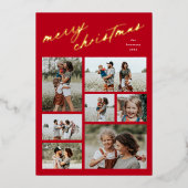 Minimaal 7 Fotocollage Script Vrolijk Kerstfeest Folie Feestdagenkaart (Voorkant)