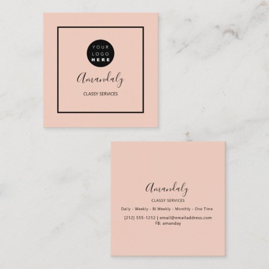 Minimaal aangepast Logo omlijnd Makeup-Roos Vierkante Visitekaartje (Voorkant / Achterkant)