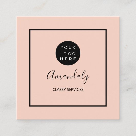 Minimaal aangepast Logo omlijnd Makeup-Roos Vierkante Visitekaartje (Voorkant)