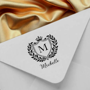 Minimaal aangepast monogram naam koninklijk wapen  rubberstempel