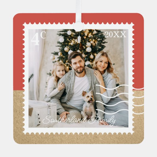 Minimaal aantal foto's uit de familie Verzendstemp Metalen Ornament (Voorkant)