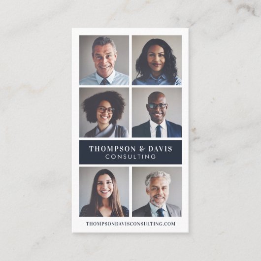 Minimaal aantal leden van zakelijk team Photo Grid Visitekaartje (Voorkant)