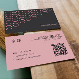 Minimaal abstract zwart en roze vrouwelijk visitekaartje