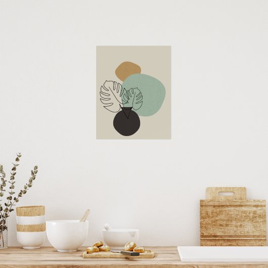 Minimaal Abstract zwart-wit Leaf One Line Art-afdr Poster (Keuken)