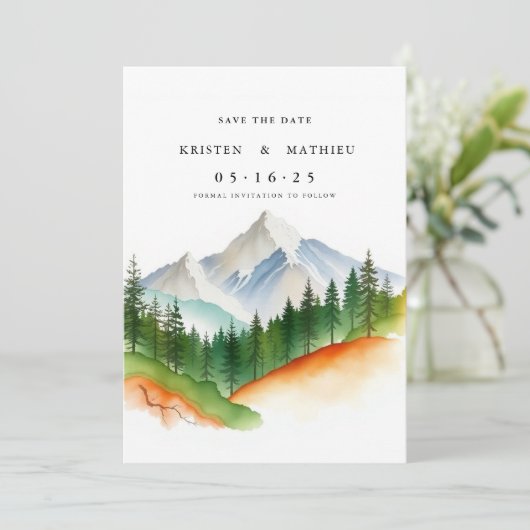 Minimaal afdrukbare berg save the date (Staand voorkant)