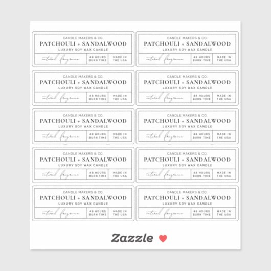 Minimaal Apothecary Candle Tin 3x1" Rectangle Labe Sticker (Vel)