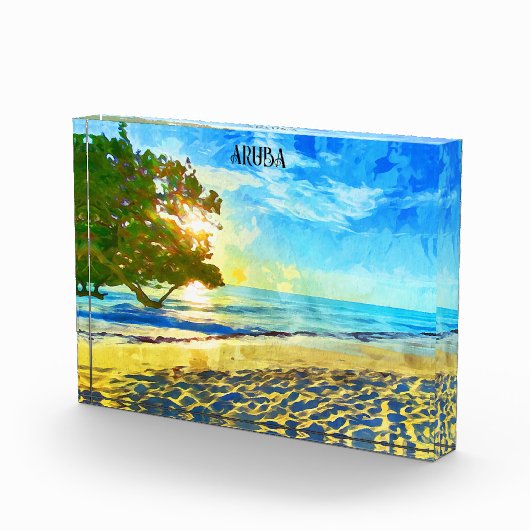 Minimaal Aruba Caribisch eiland strandlandschap Fotoblokken (Rechts)