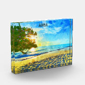 Minimaal Aruba Caribisch eiland strandlandschap Fotoblokken (Links)