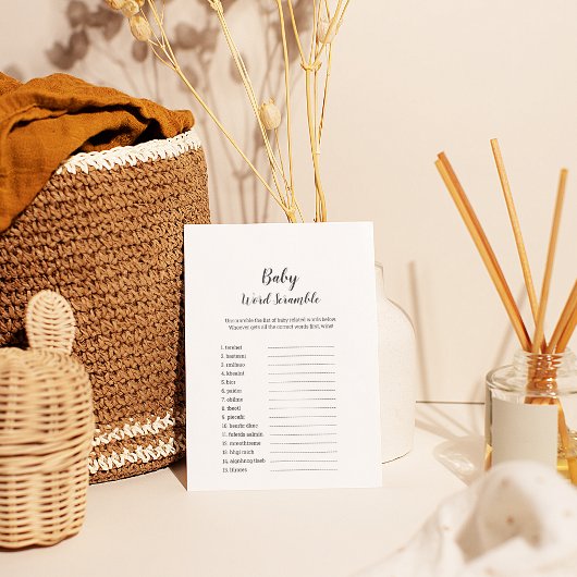 Minimaal Baby shower Baby Word Scramble Game Flyer