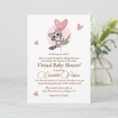 Minimaal Baby shower Cute Raccoon Virtual Kaart (Staand voorkant)