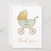 Minimaal Baby shower Retro Carriage Mint Gold Bedankkaart (Voorkant)