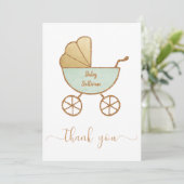 Minimaal Baby shower Retro Carriage Mint Gold Bedankkaart (Staand voorkant)