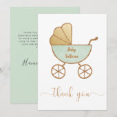 Minimaal Baby shower Retro Carriage Mint Gold Bedankkaart (Voorkant / Achterkant)