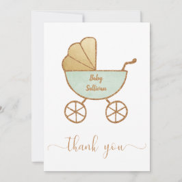 Minimaal Baby shower Retro Carriage Mint Gold Bedankkaart