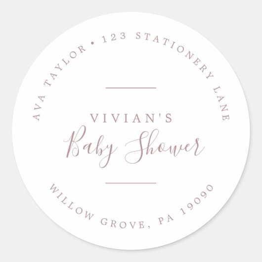 Minimaal Baby shower Roos Circulaire retouradres Ronde Sticker (Voorkant)