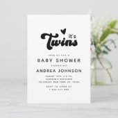 Minimaal Baby shower van de Groovy Retro Twins Hea Kaart (Staand voorkant)